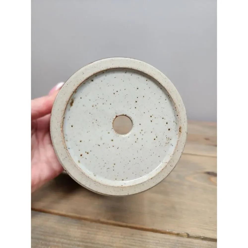 VintageOtagiri Stoneware Flower Pot Planter Hand Painted Flowers Drain Hole 5”